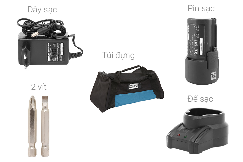 Máy khoan vặn vít pin Wesco WS2530K2 12V Màu Xanh Dương