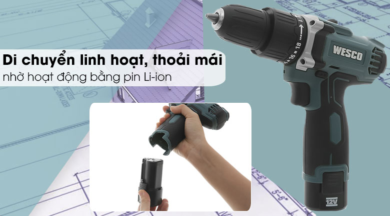 Máy khoan pin Wesco WS2547 - máy khoan dùng pin