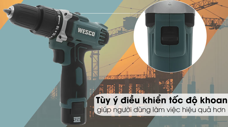 Máy khoan pin Wesco WS2547 - nút điều khiển tốc độ