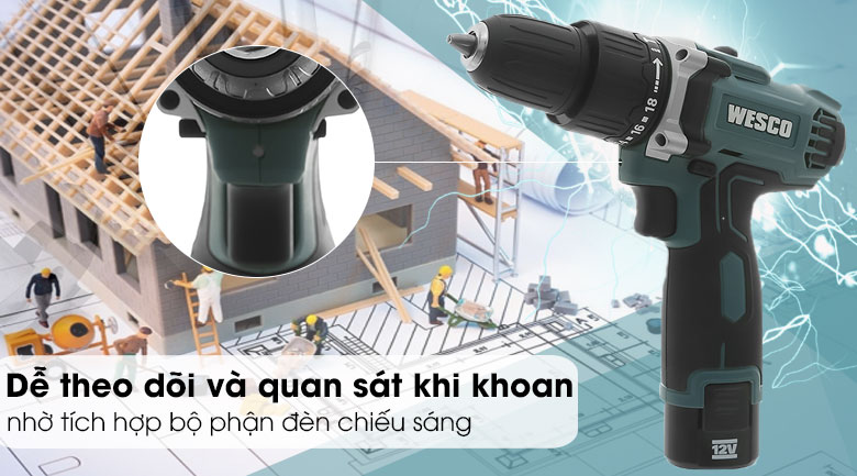 Máy khoan pin Wesco WS2547 - đèn LED