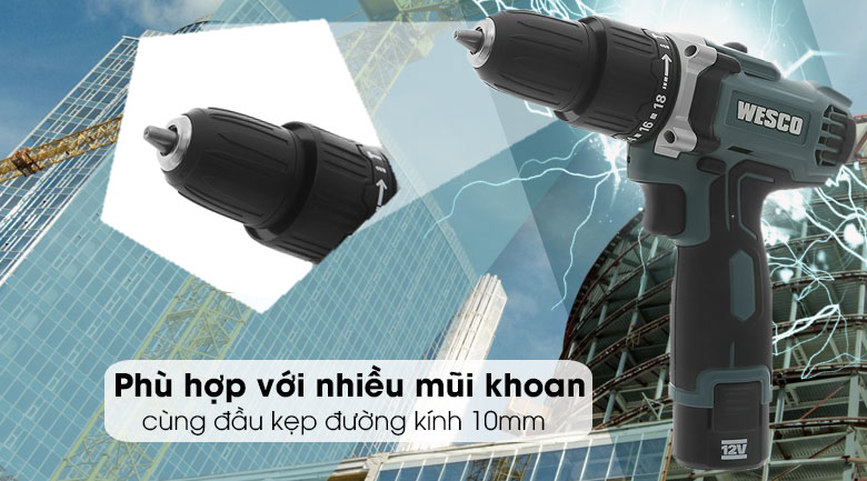 Máy khoan pin Wesco WS2547 - Đầu kẹp măng ranh