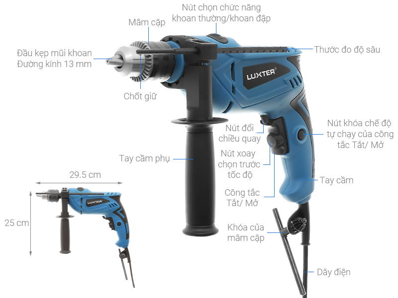 Thông số kỹ thuật Máy khoan động lực điện Luxter WM57312 750W