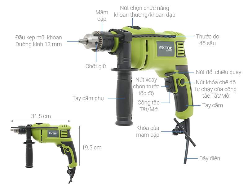 Thông số kỹ thuật Máy khoan động lực điện Extol 401182 750W