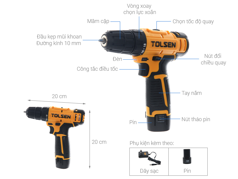 Máy khoan pin Tolsen 79036 12V