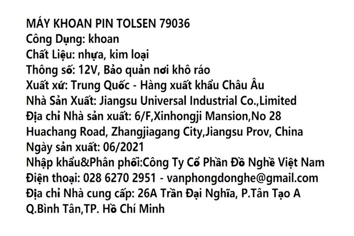 Máy khoan pin Tolsen 79036 12V Màu Đen - Vàng