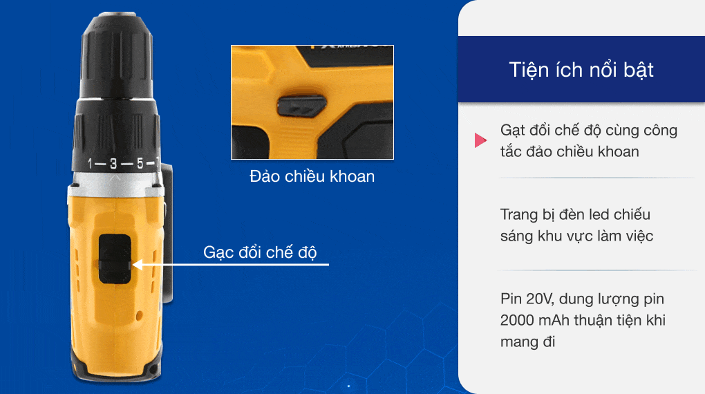 Máy khoan pin TOLSEN 79034 - Tiện ích