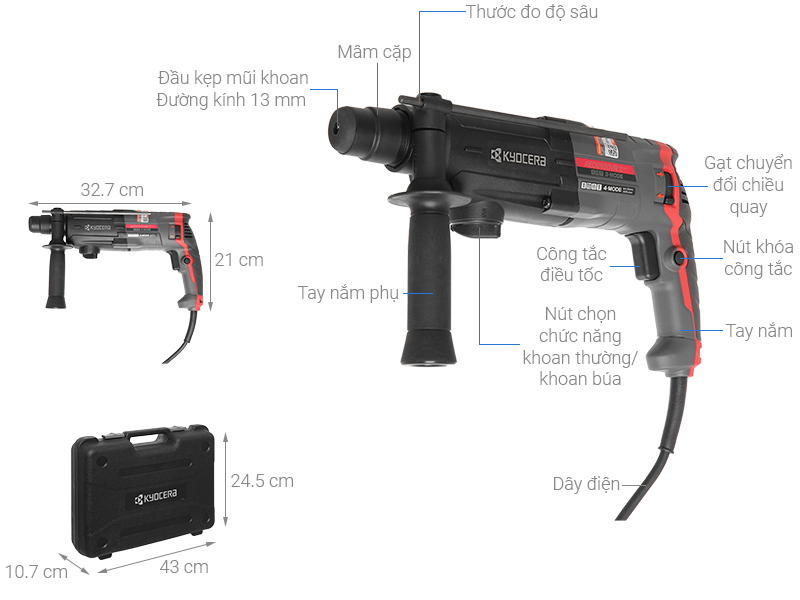 Máy khoan búa điện Kyocera AED2630VR 830W