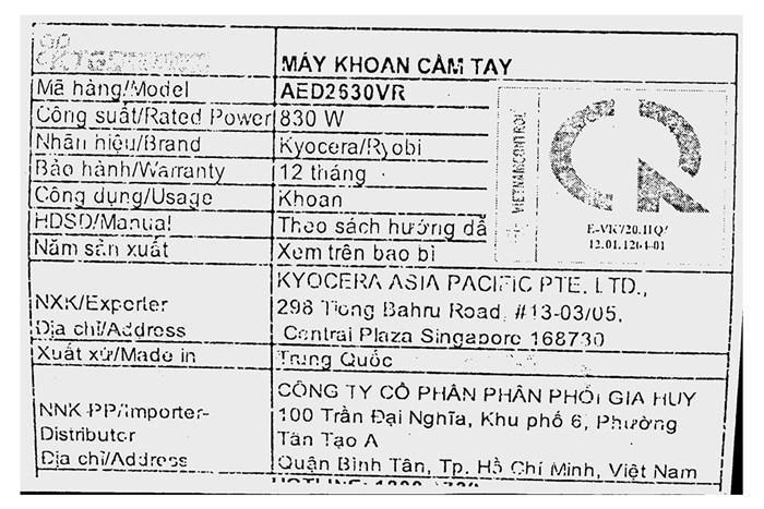 Máy khoan búa điện Kyocera AED2630VR 830W Màu Đen