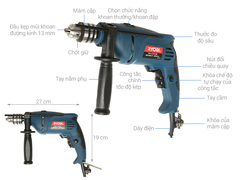 Máy khoan động lực điện Ryobi PD-130VR 650W