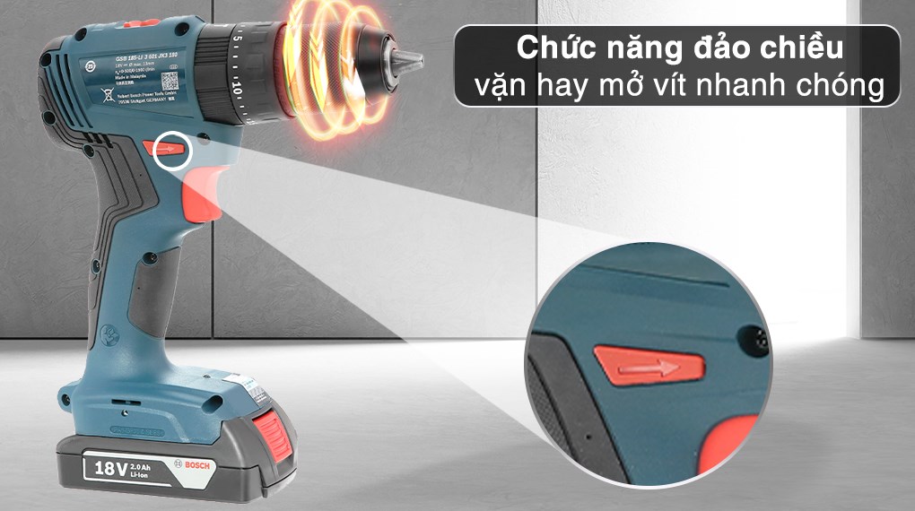 Máy khoan vặn vít pin Bosch GSB 185-LI 18V (1 pin, 1 sạc)