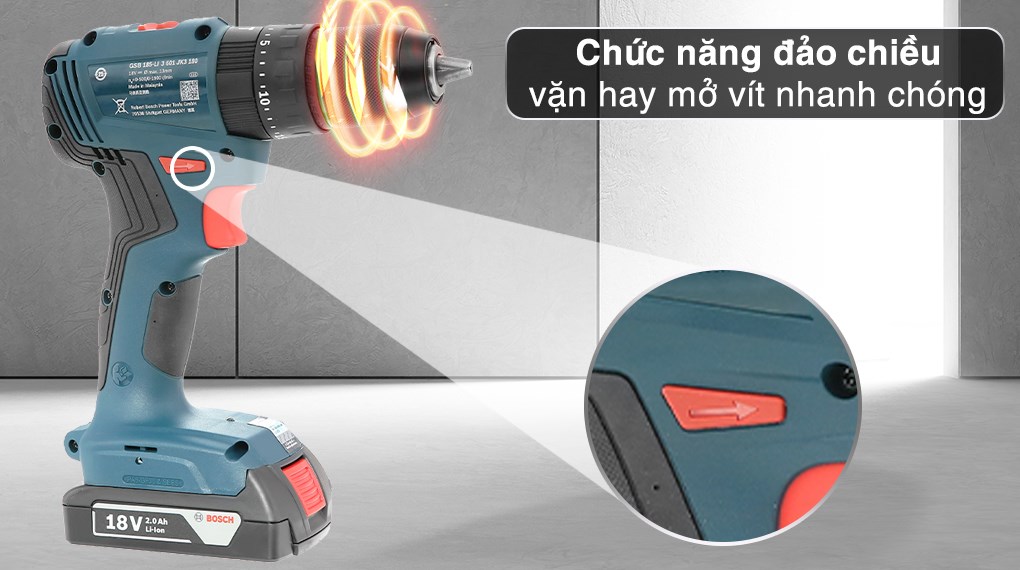 Máy khoan vặn vít pin Bosch GSB 185-LI 18V (2 pin, 1 sạc)