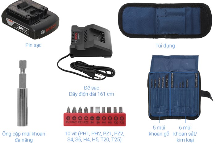 Máy khoan vặn vít pin Bosch GSB 185-LI 18V (2 pin, 1 sạc)