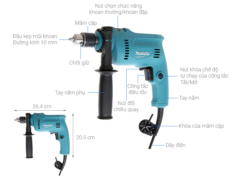 Máy khoan búa điện Makita M0800B 500W