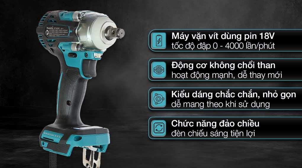 Máy siết bu lông pin Makita DTW300Z 18V (không kèm pin, sạc)