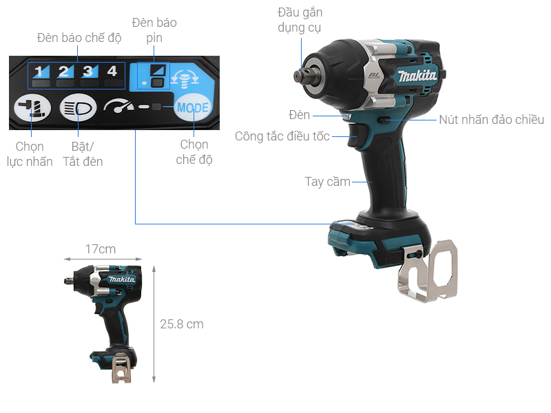 Máy siết bu lông pin Makita DTW700Z 18V (không kèm pin, sạc)