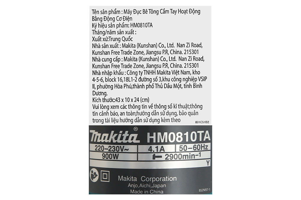 Máy đục bê tông điện Makita HM0810TA 900W Màu Xanh lá