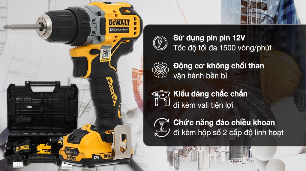 Máy khoan pin Dewalt DCD701D2-KR 12V (2 pin 2 Ah, 1 sạc)