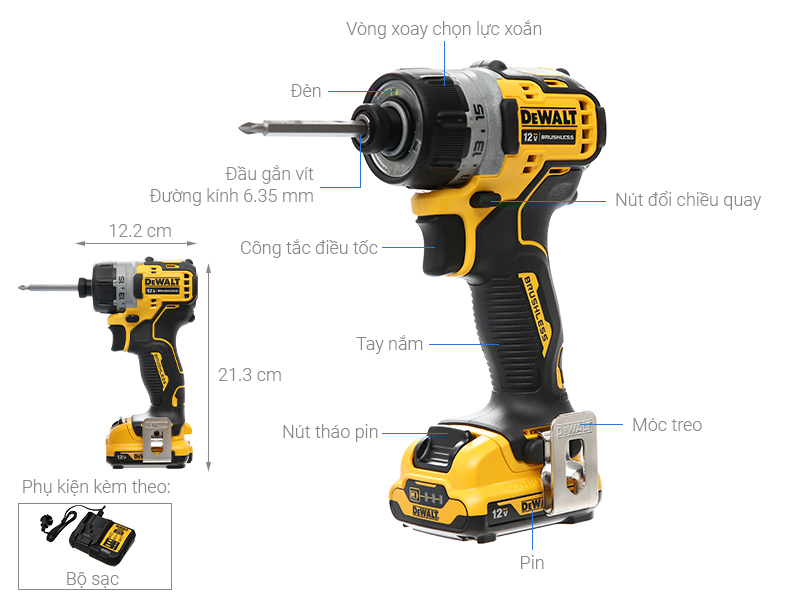 Máy khoan vặn vít pin Dewalt DCF601D2-KR 12V (2 pin 2 Ah, 1 sạc)