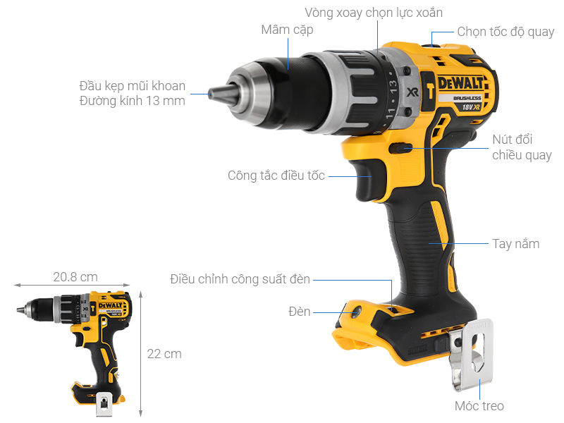 Máy khoan vặn vít động lực pin Dewalt DCD796N-KR 18V (không kèm pin, sạc)