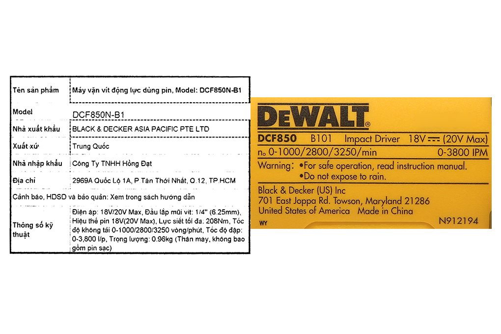Máy vặn vít pin Dewalt DCF850N-B1 18V (không kèm pin, sạc) Màu Đen - Vàng