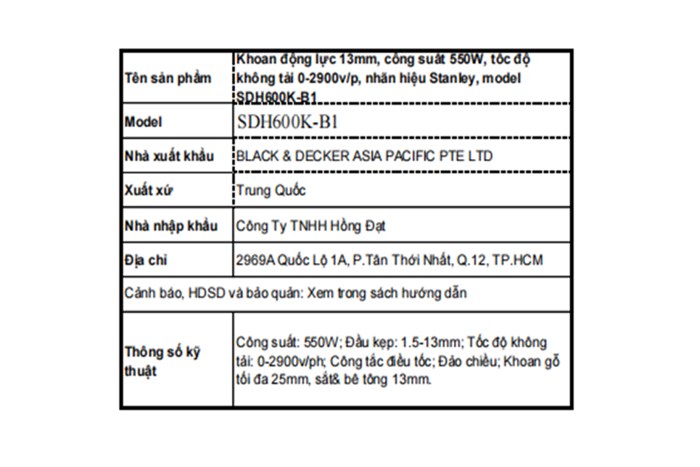 Máy khoan động lực điện Stanley SDH600K-B1 550W