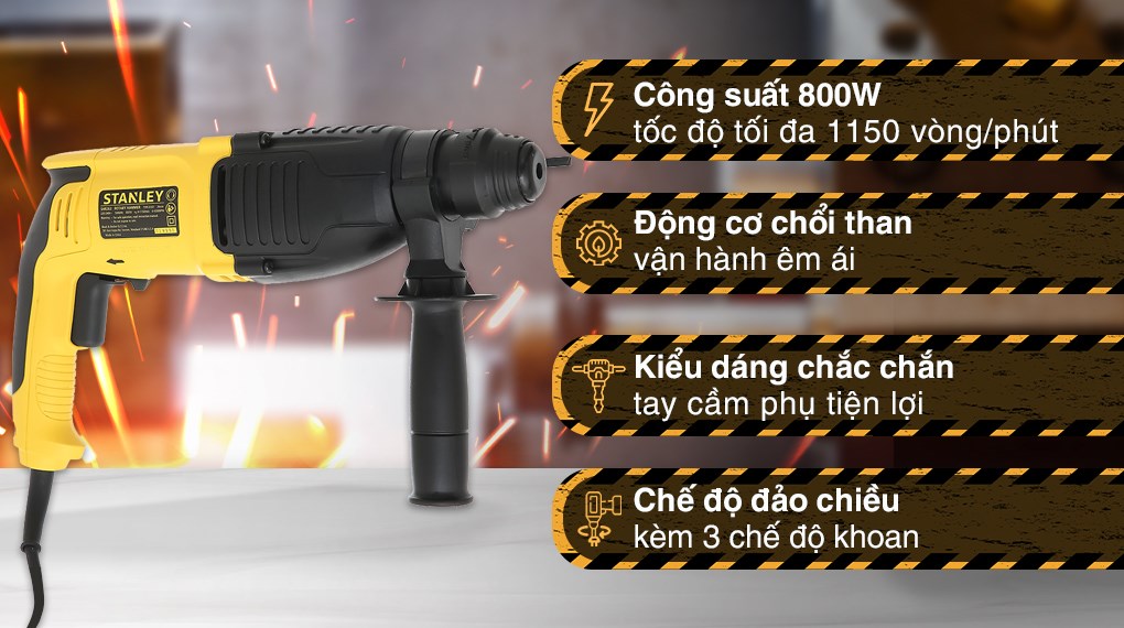 Máy khoan bê tông Stanley SHR263K-B1 800W - chính hãng, giá tốt