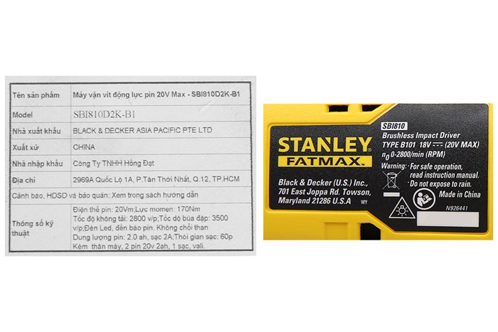 Máy vặn vít pin Stanley SBI810D2K-B1 20V (2 pin 2 Ah, 1 sạc)