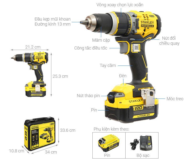 Máy khoan vặn vít động lực pin Stanley SBD721M2K-KR 18V (2 pin 4 Ah, 1 sạc)