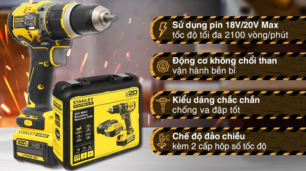 Máy khoan vặn vít động lực pin Stanley SBD721M2K-KR 18V (2 pin 4 Ah, 1 sạc)