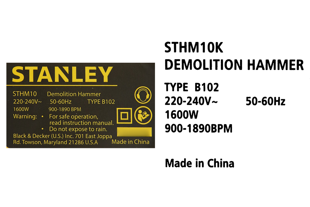 Máy đục bê tông điện Stanley STHM10K-B1 1600W Màu Đen - Vàng