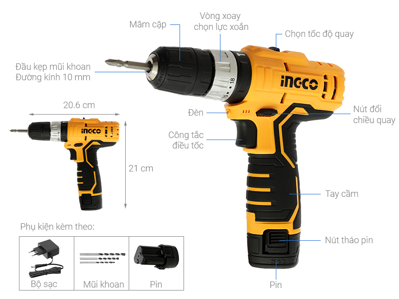 Máy khoan búa pin Ingco CIDLI1232 12V