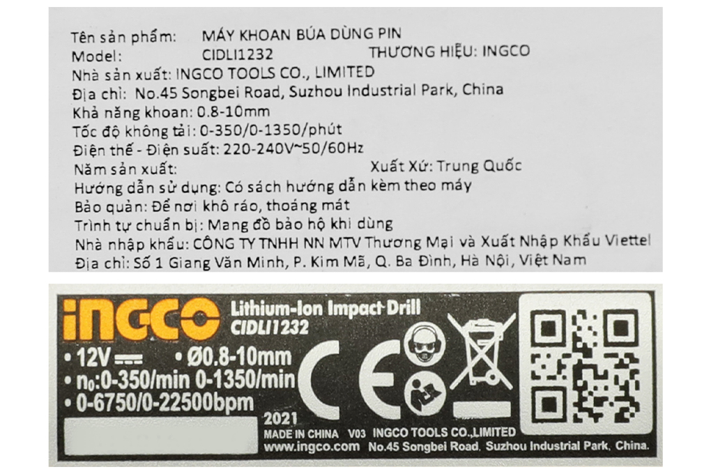 Máy khoan búa pin Ingco CIDLI1232 12V Màu Đen - Vàng