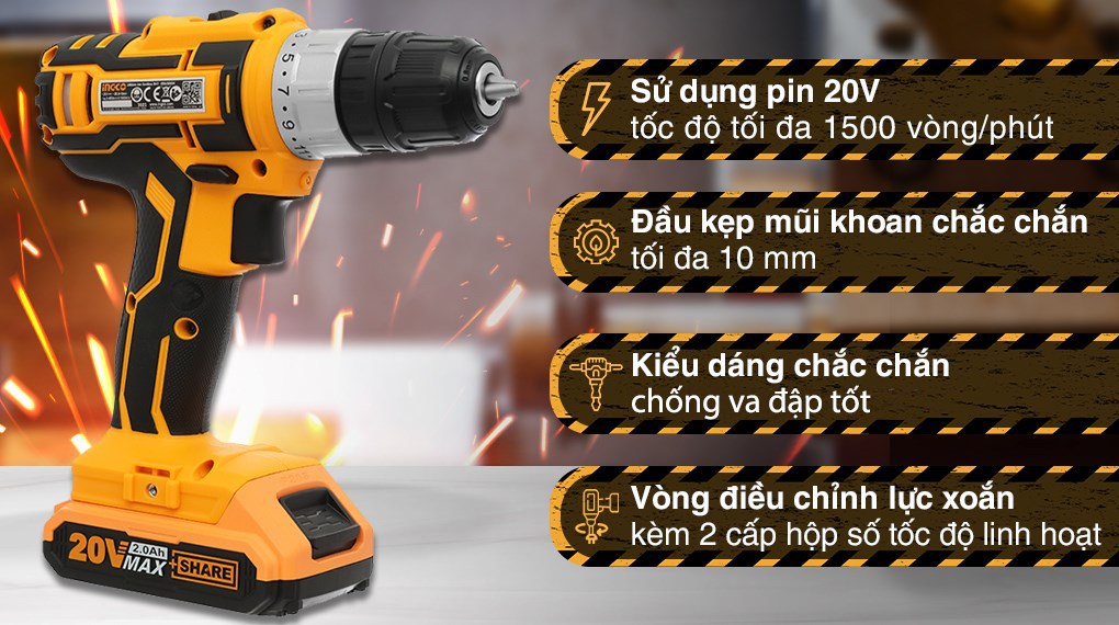 Máy khoan vặn vít pin Ingco CDLI20024 20V