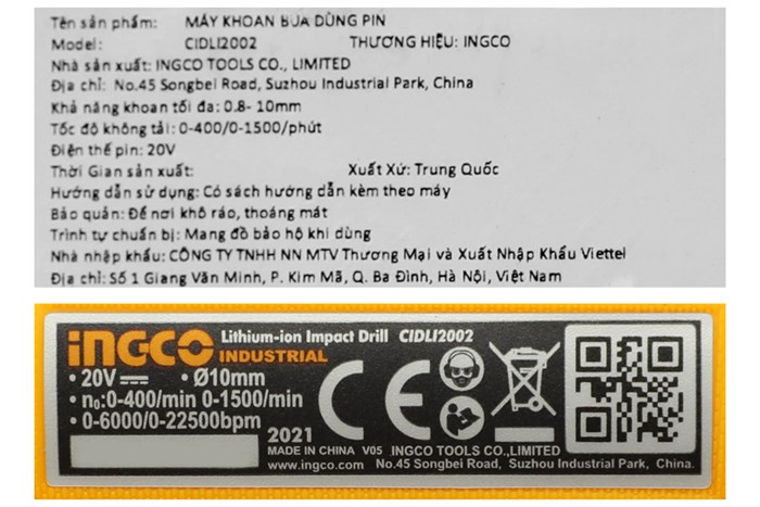 Máy khoan búa pin Ingco CIDLI2002 20V Màu Đen - Vàng