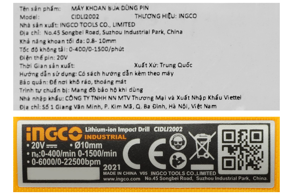 Máy khoan búa pin Ingco CIDLI2002 20V Màu Đen - Vàng