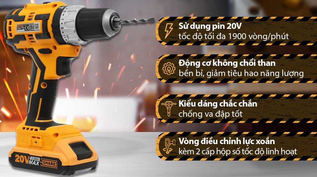 Máy khoan búa pin Ingco CIDLI20608 20V (2 pin)