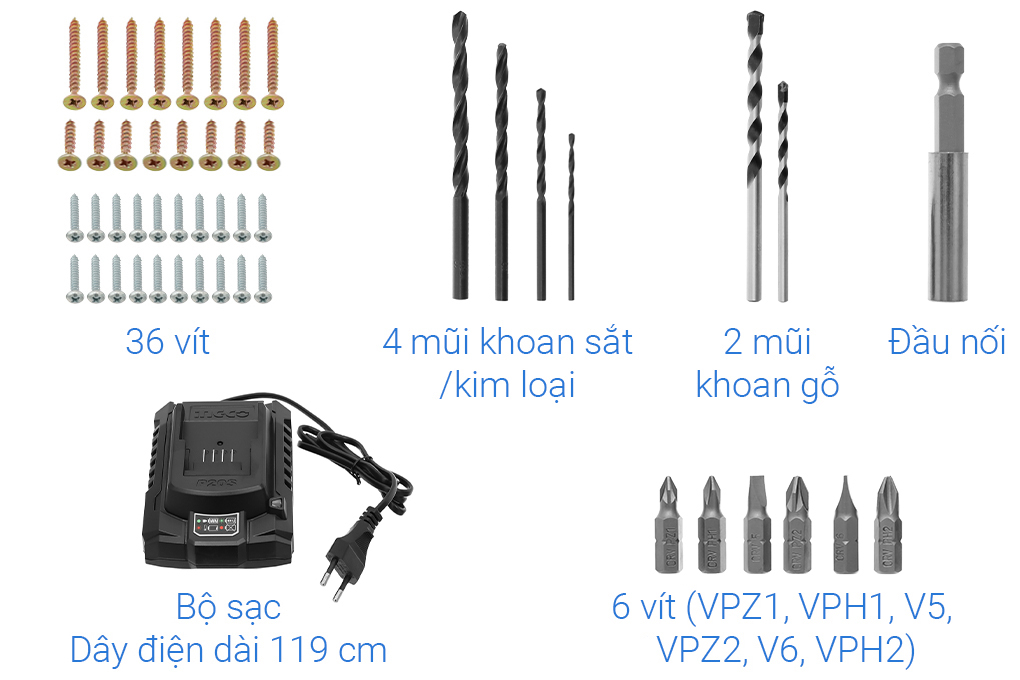 Máy khoan búa pin Ingco CIDLI20608 20V (2 pin) Màu Đen - Vàng