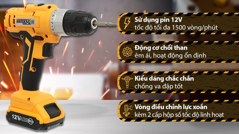 Máy khoan vặn vít pin Ingco CDLI1221 12V