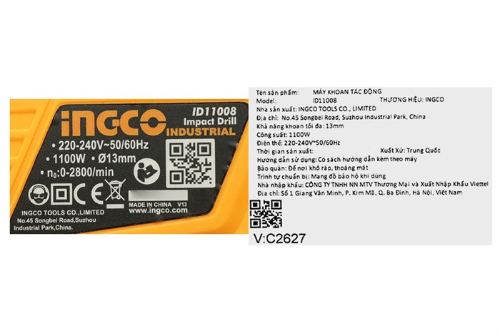 Máy khoan động lực điện Ingco ID11008 1100W Màu Đen - Vàng