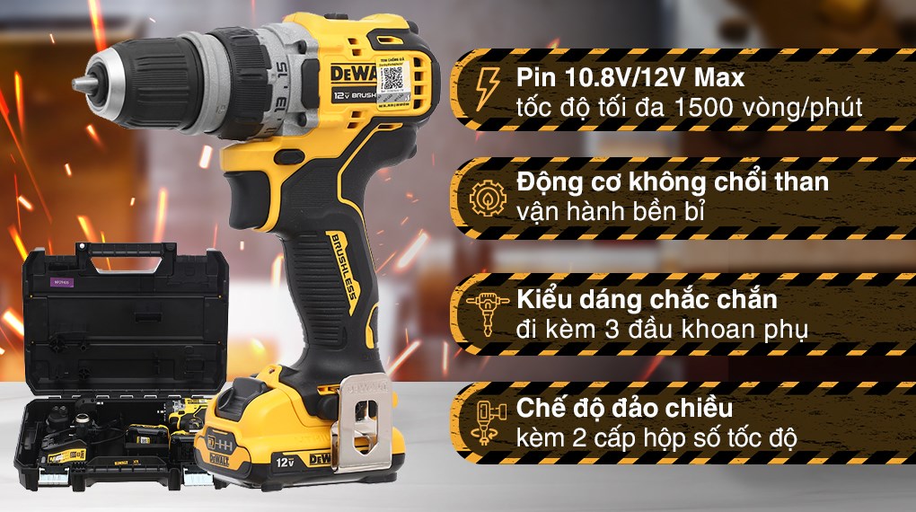 Bộ máy khoan đa năng pin Dewalt DCD703D2-B1 12V (2 pin, 1 sạc)