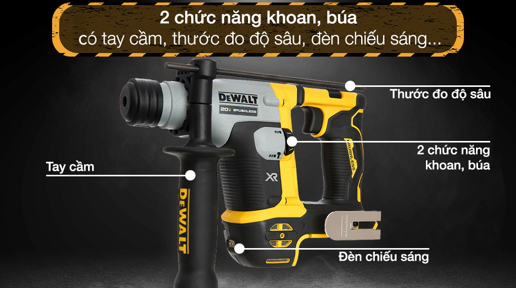 Máy khoan bê tông pin Dewalt DCH172N-KR 18V (không kèm pin, sạc) - Tiện ích