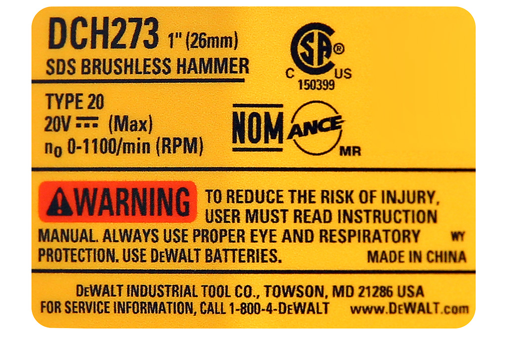Máy khoan bê tông pin Dewalt DCH273B 20V (không kèm pin, sạc) Màu Đen - Vàng