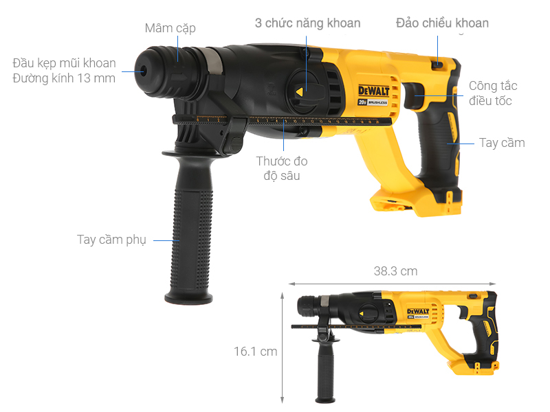 Máy khoan bê tông pin Dewalt DCH133N-KR 18V (không kèm pin, sạc)
