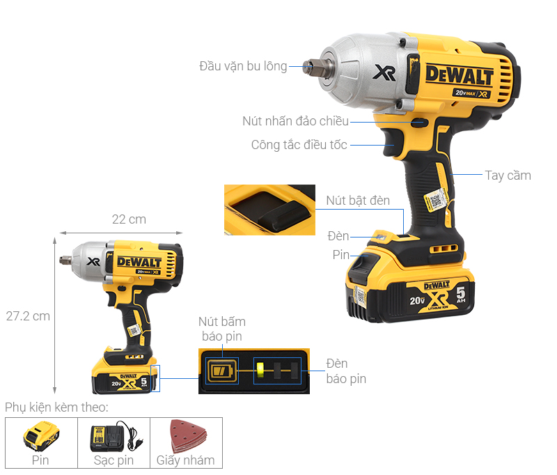 Máy vặn bu lông động lực pin Dewalt DCF899HP2-KR 18V (2 pin, 1 sạc)