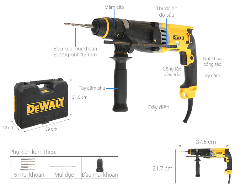 Máy khoan búa điện Dewalt D25144KA-B1 900W