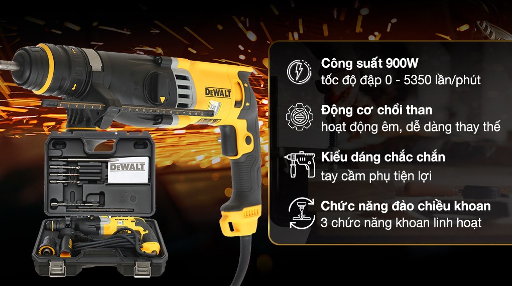Máy khoan búa điện Dewalt D25144KA-B1 900W