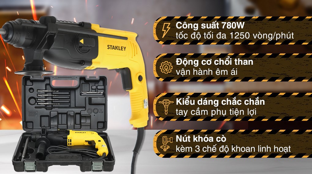 Bộ máy khoan búa 3 chức năng Stanley SHR243KA-B1 780W - Chính hãng | Điện  máy XANH