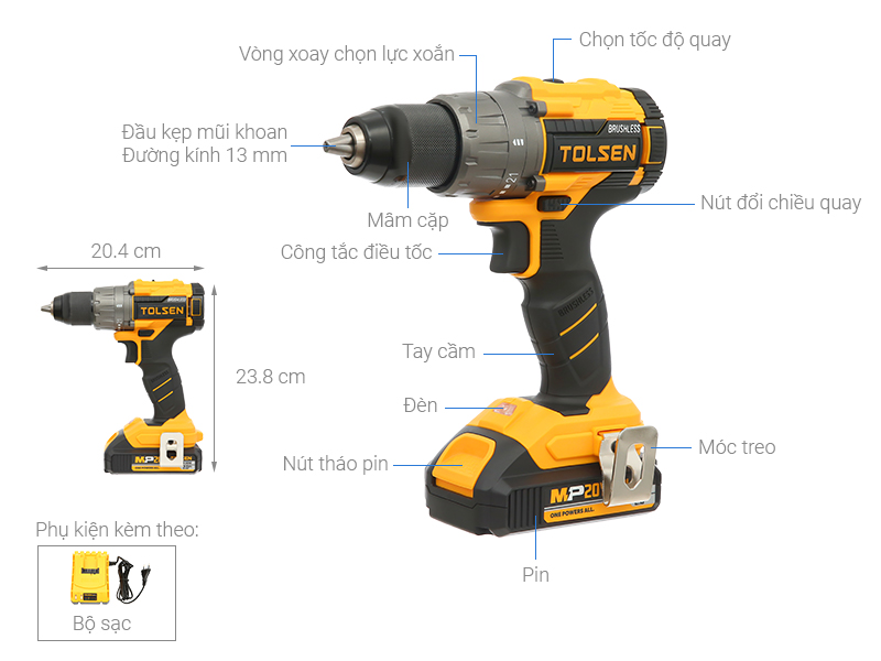 Máy khoan vặn vít pin Tolsen 87252 20V