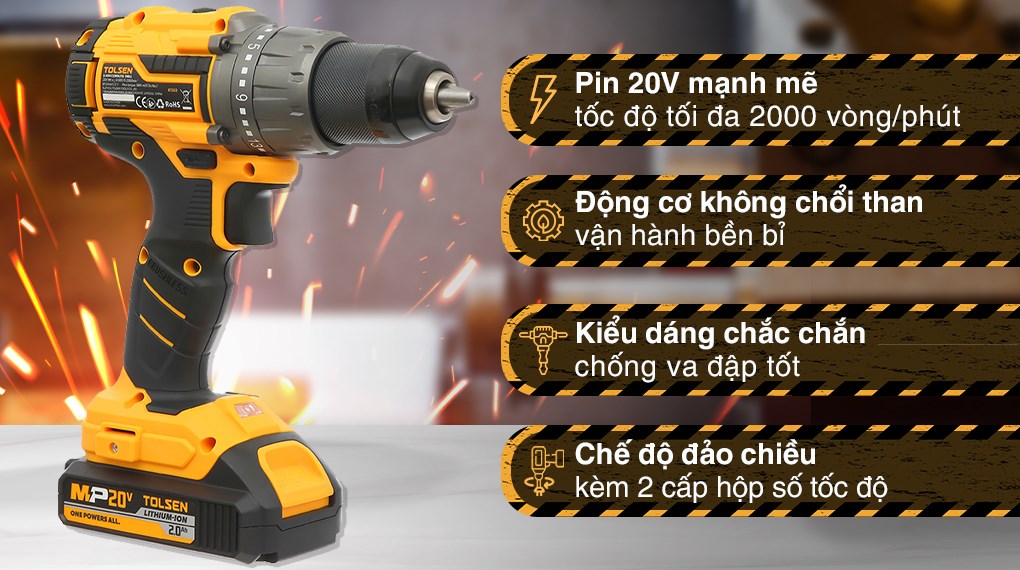 Máy khoan vặn vít pin Tolsen 87252 20V