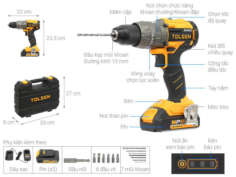 Máy khoan búa pin Tolsen 87254 20V